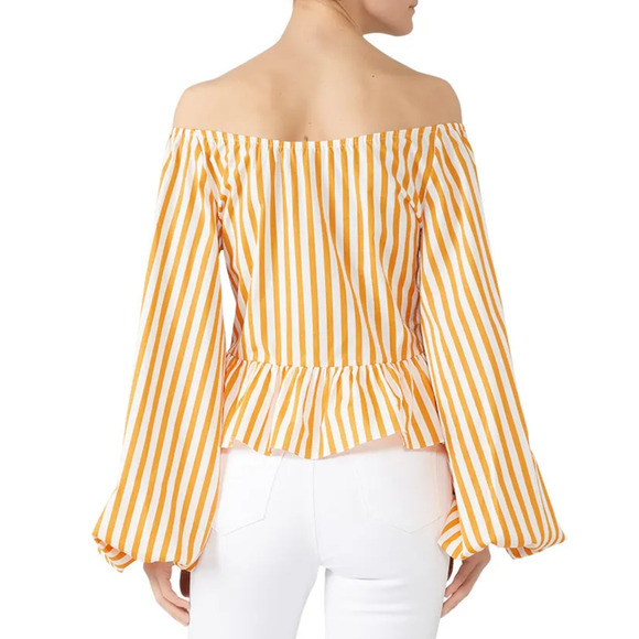 Caroline Constas Onira Top Striped Blouson Sleeve Crop Orange White Size Small - Picture 4 of 13